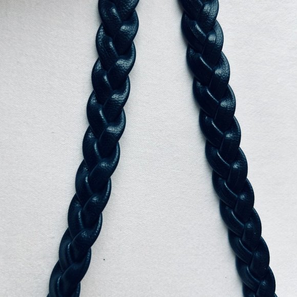 Vintage braided leather navy blue skinny belt - Picture 3 of 3